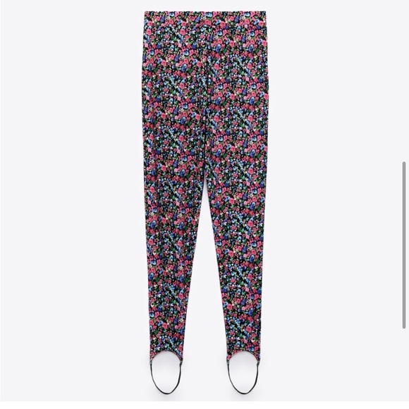 NWOT Zara Floral Stirrup Leggings Large - Picture 2 of 7